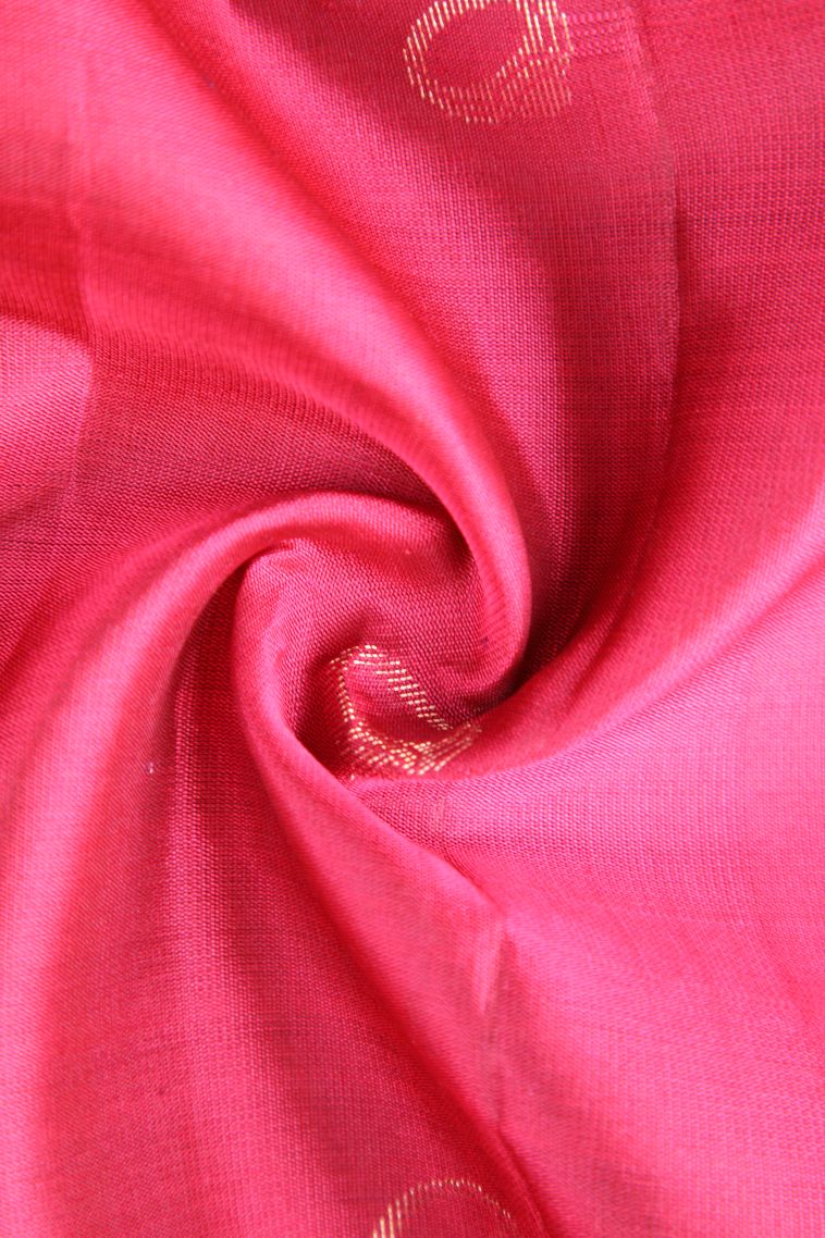 Punch Pink Soft Silk Saree with Gold Zari Ring Design view 4