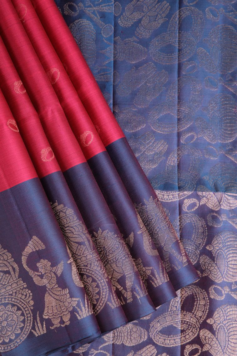Punch Pink Soft Silk Saree with Gold Zari Ring Design view 1