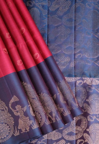 Punch Pink Soft Silk Saree with Gold Zari Ring Design