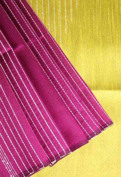 Magenta Pink Jute Sarees with Thread Zari Thred Weaving