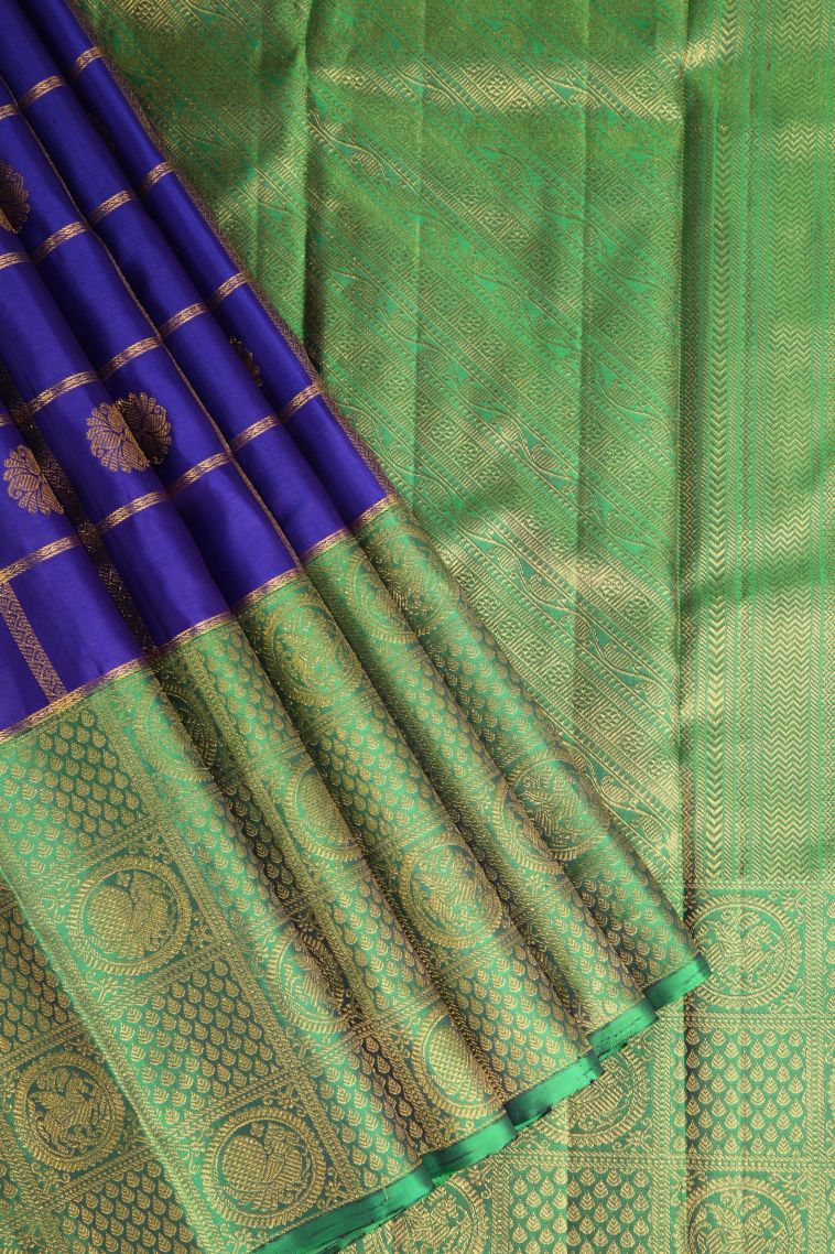 Cobalt Blue Kanchipuram Silk Sarees with Gold Zari Checks