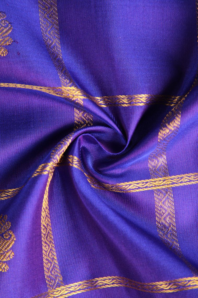 Cobalt Blue Kanchipuram Silk Sarees with Gold Zari Checks view 4