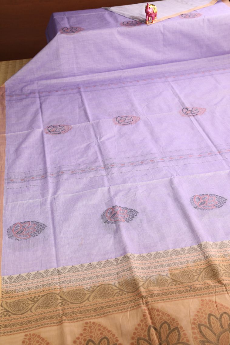 Periwinkle Purple Pure Handloom Kovai Cotton with Without Zari Zari Floral Patterns view 2