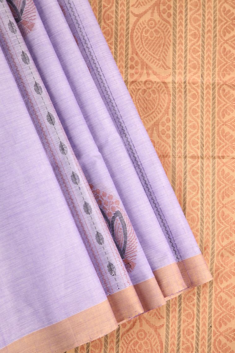 Periwinkle Purple Pure Handloom Kovai Cotton with Without Zari Zari Floral Patterns view 1