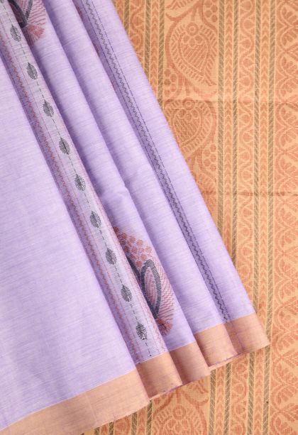 Periwinkle Purple Pure Handloom Kovai Cotton with Without Zari Zari Floral Patterns
