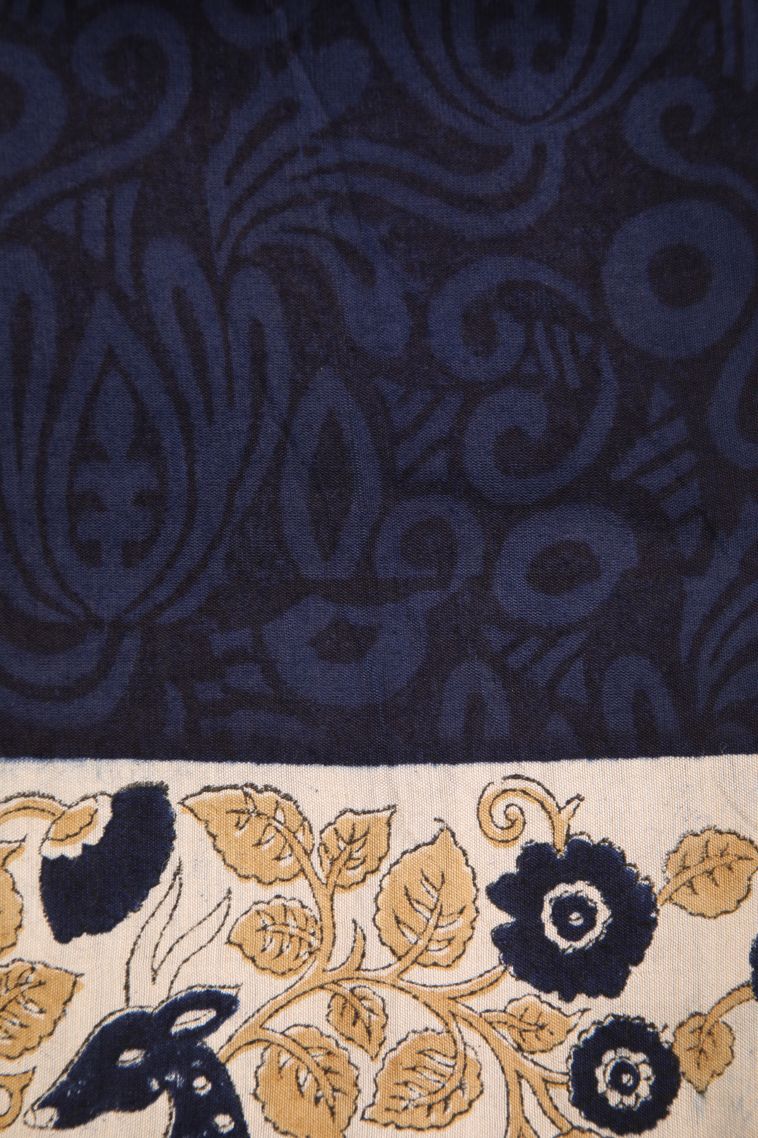 Daffane Blue Semi Raw Silk Printed with Without Zari Zari Animal  Mottif view 3