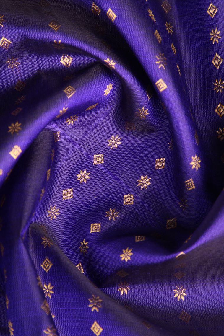 Azure Blue Kanchipuram Silk Sarees with Gold Zari Floral Puttas view 4