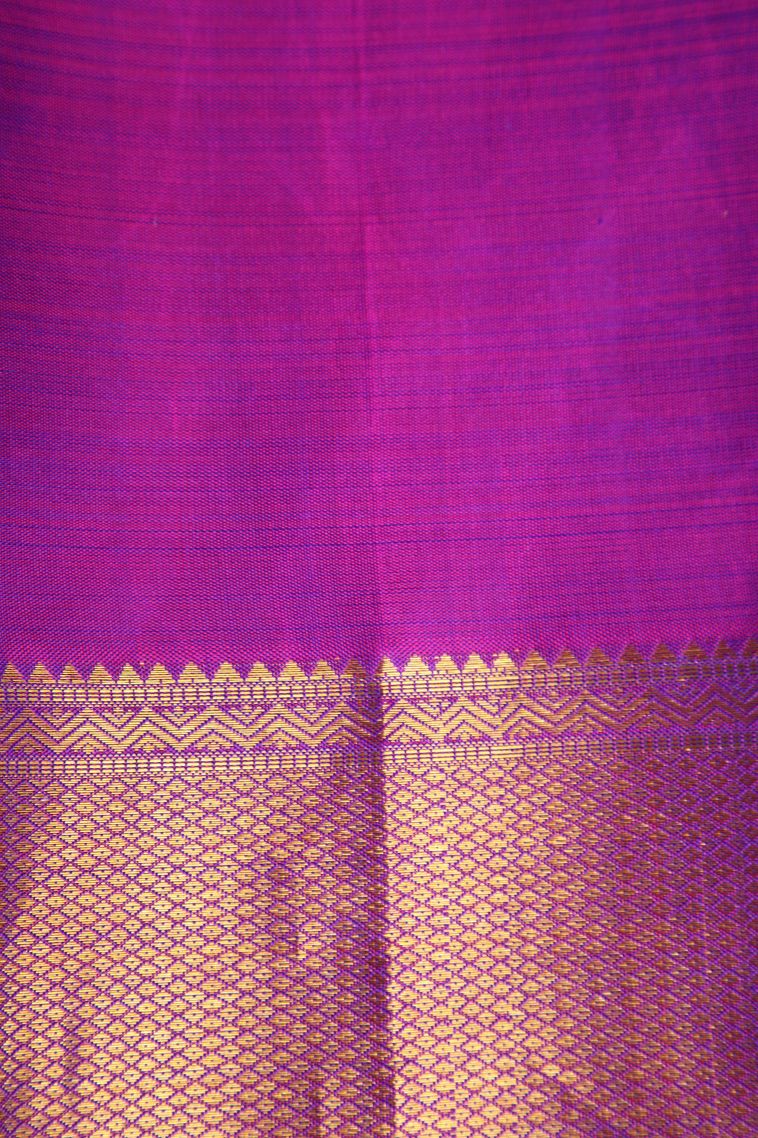 Azure Blue Kanchipuram Silk Sarees with Gold Zari Floral Puttas view 3
