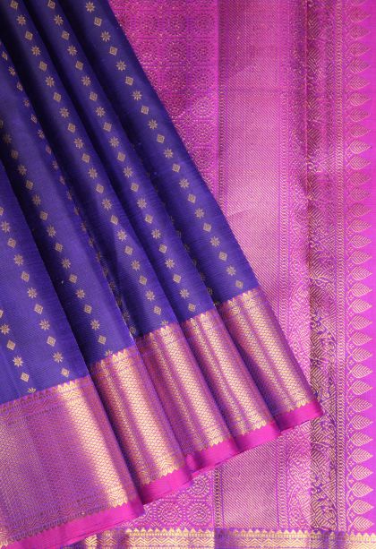 Azure Blue Kanchipuram Silk Sarees with Gold Zari Floral Puttas