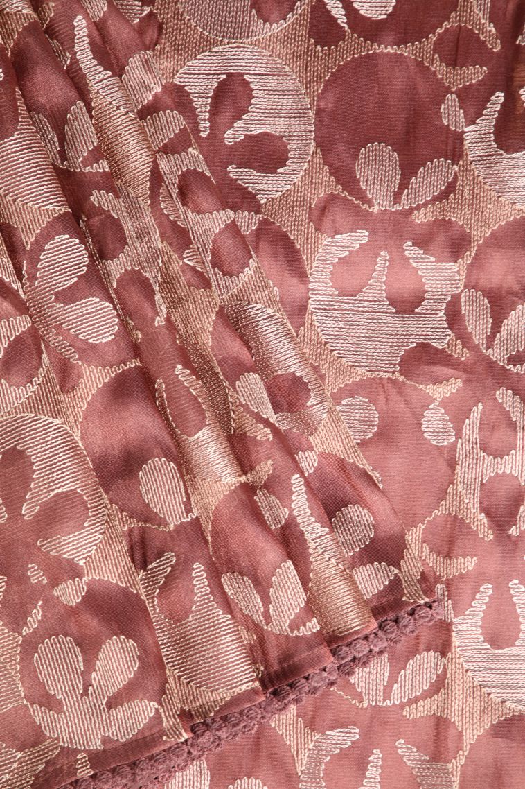 Blush Red Jute Sarees with Without Zari Zari Floral Patterns view 1