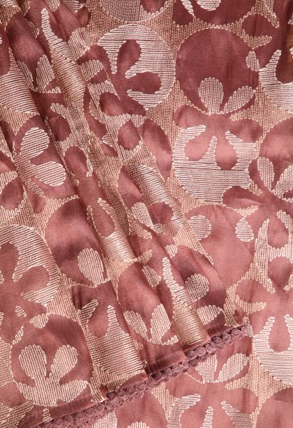 Blush Red Jute Sarees with Without Zari Zari Floral Patterns