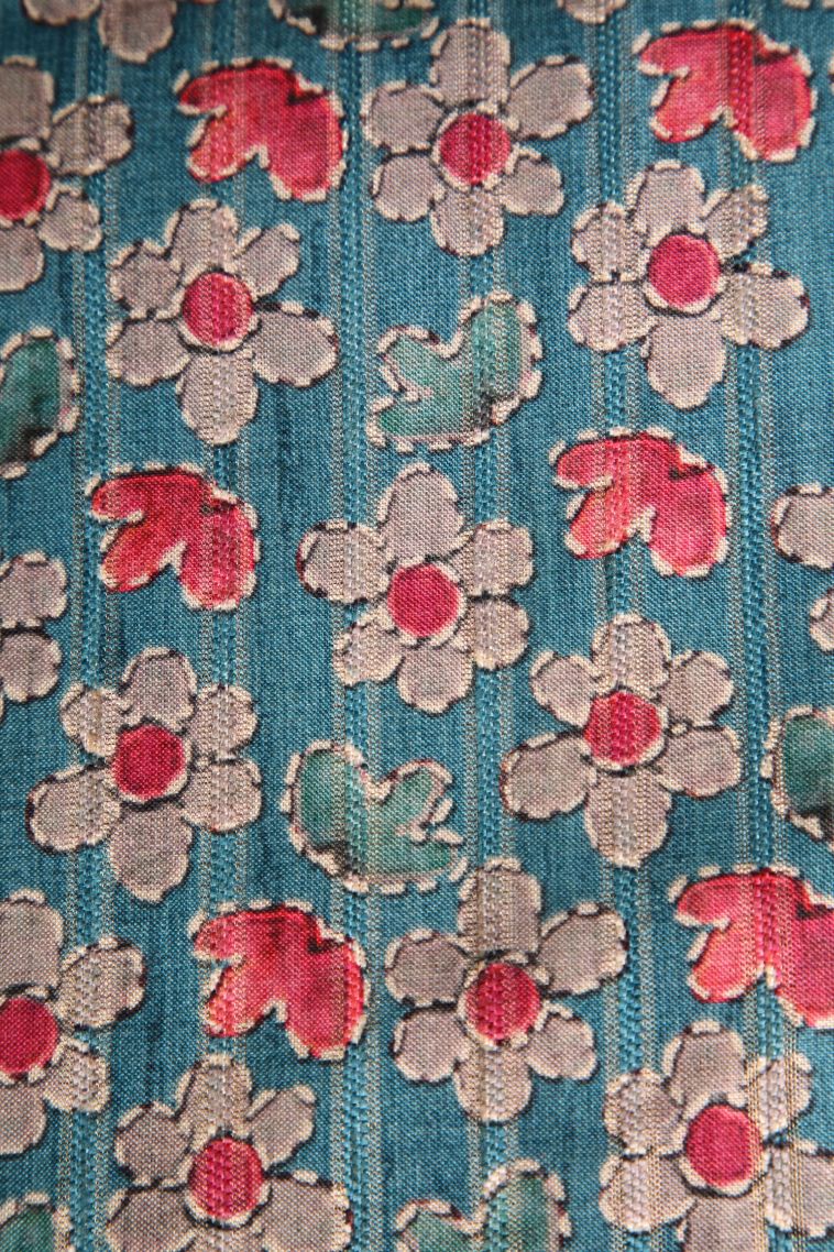 Cerulean Blue Semi Tussar Silk with Gold Zari Floral Patterns view 3