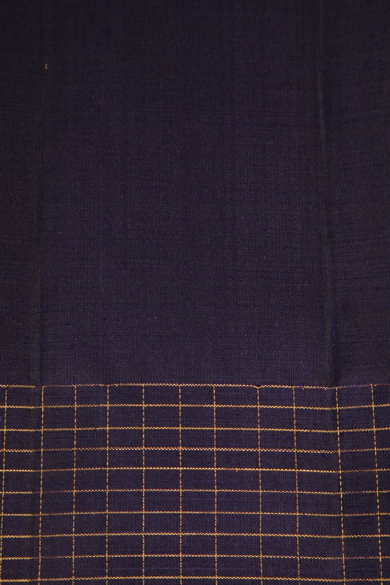 Berry Blue Kanchipuram Silk Sarees with Gold Zari Checks And Animal view 3