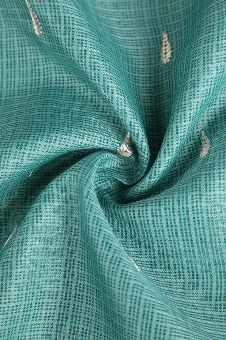 Teal Blue Manipuri Cotton Sarees with Without Zari Zari Puttas view 4