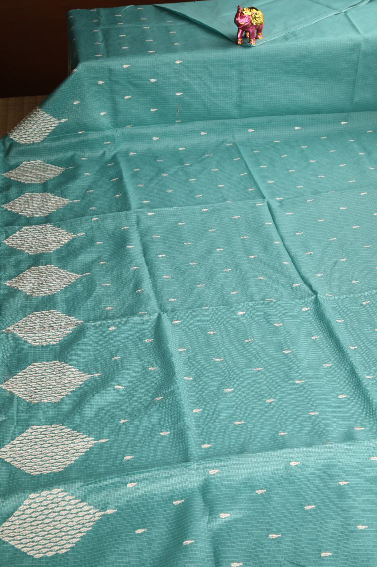 Teal Blue Manipuri Cotton Sarees with Without Zari Zari Puttas view 2