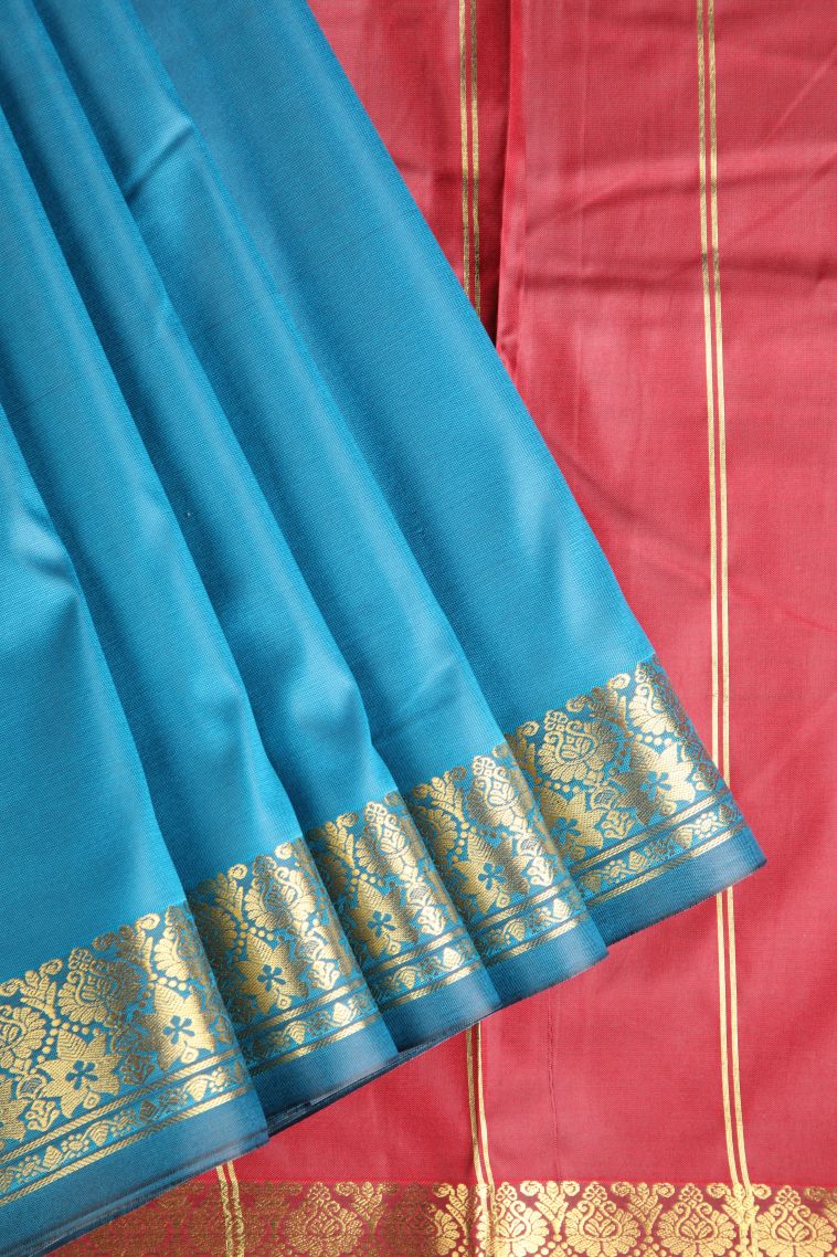 Cerulean Blue Apoorva Silk Sarees with Gold Zari Plain view 1