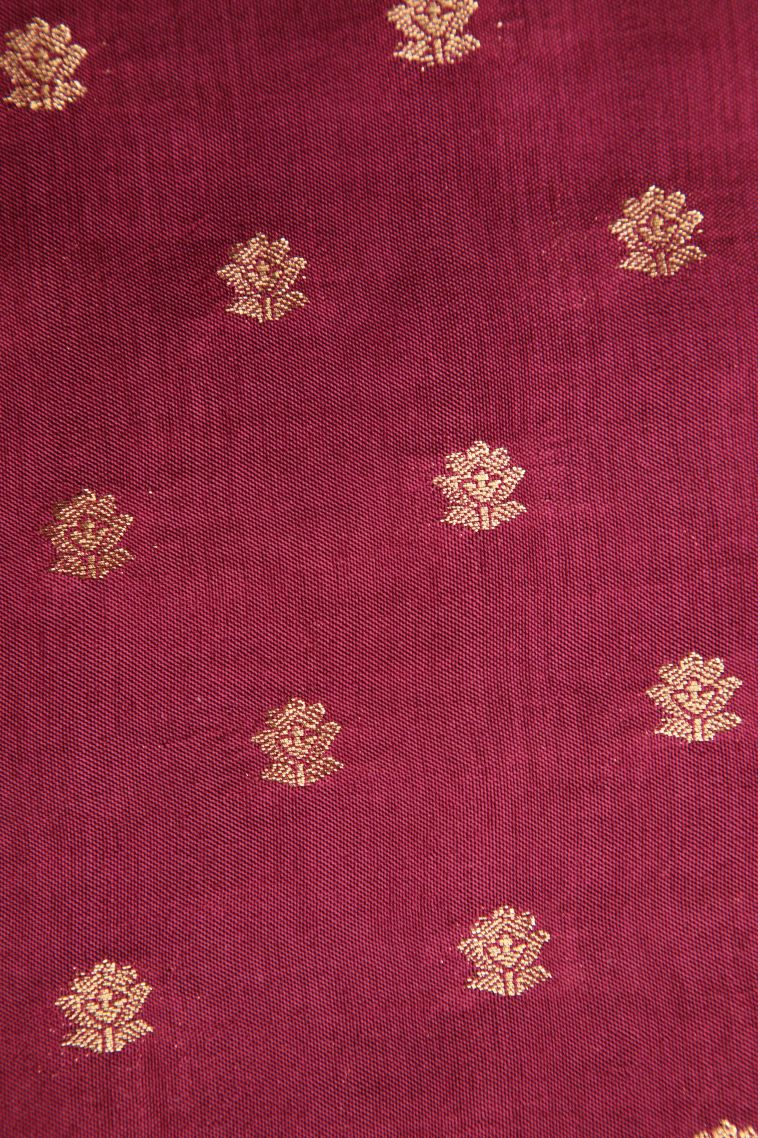 Cherry  Red Banaras Sarees with Gold Zari Checks And Puttas view 3