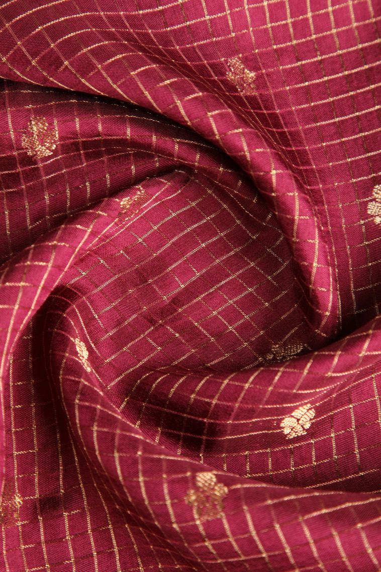 Cherry  Red Banaras Sarees with Gold Zari Checks And Puttas view 4