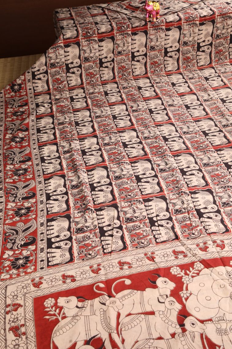 Vanilla Custard Yellow Kalamkari with Without Zari Zari Eliphant Mottif view 2