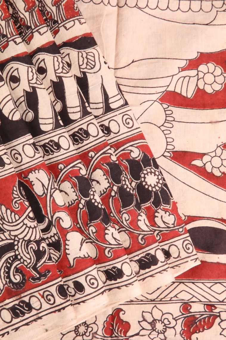 Vanilla Custard Yellow Kalamkari with Without Zari Zari Eliphant Mottif view 1
