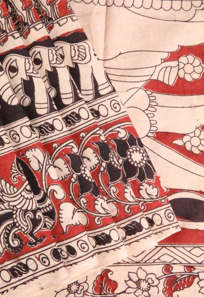 Vanilla Custard Yellow Kalamkari with Without Zari Zari Eliphant Mottif