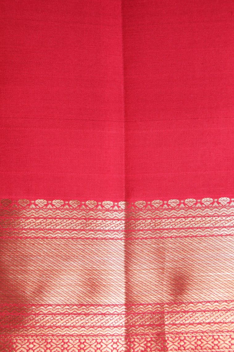 Dawn Red Kanchipuram Silk Sarees with Gold Zari Floral Puttas view 3