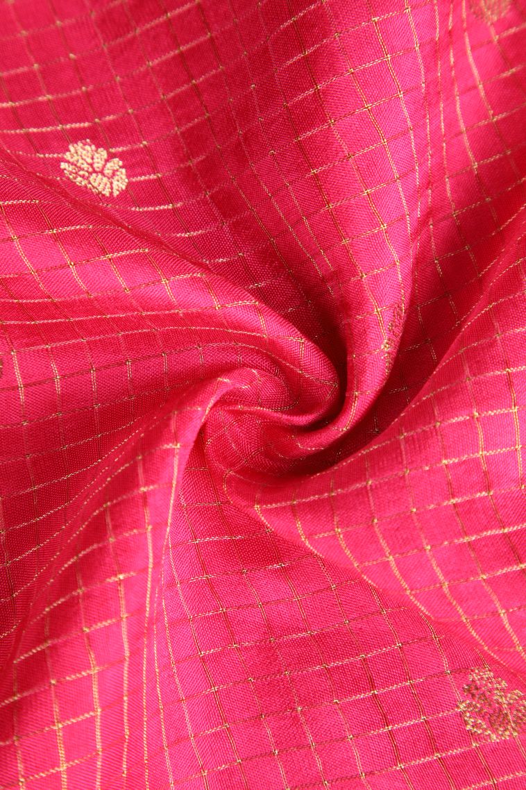 Rouge Pink Banaras Sarees with Gold Zari Checks And Puttas view 4