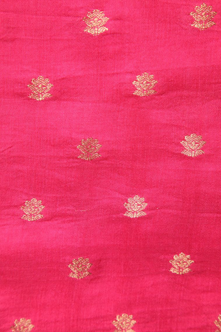 Rouge Pink Banaras Sarees with Gold Zari Checks And Puttas view 3