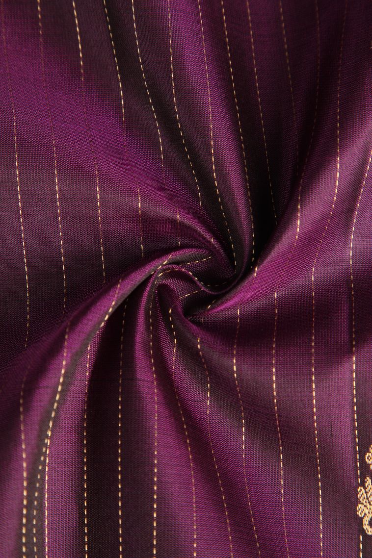 Bosenberry Purple Soft Silk Saree with Gold Zari Floral Patterns view 4