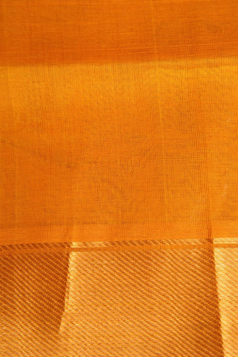 Carrot Orange Silk Cotton with Gold Zari Checks view 3