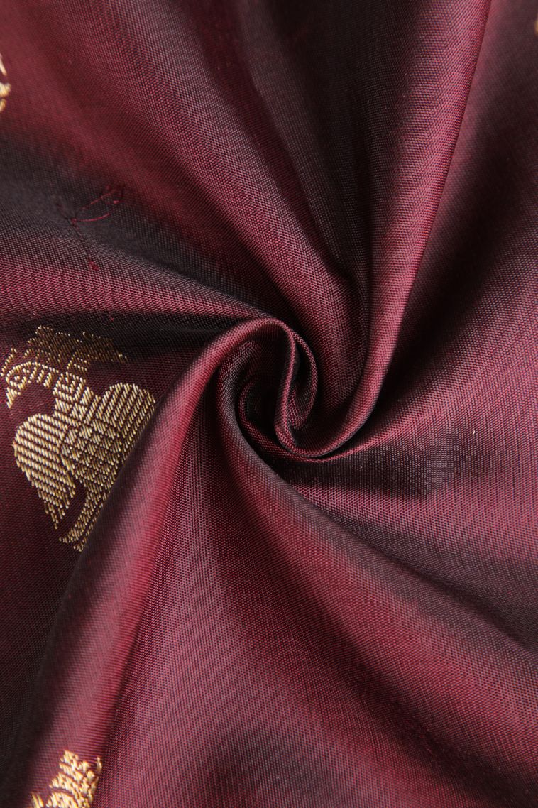 Bindi Red Kanchipuram Silk Sarees with Gold Zari Birds Mottif view 4