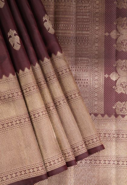 Bindi Red Kanchipuram Silk Sarees with Gold Zari Birds Mottif