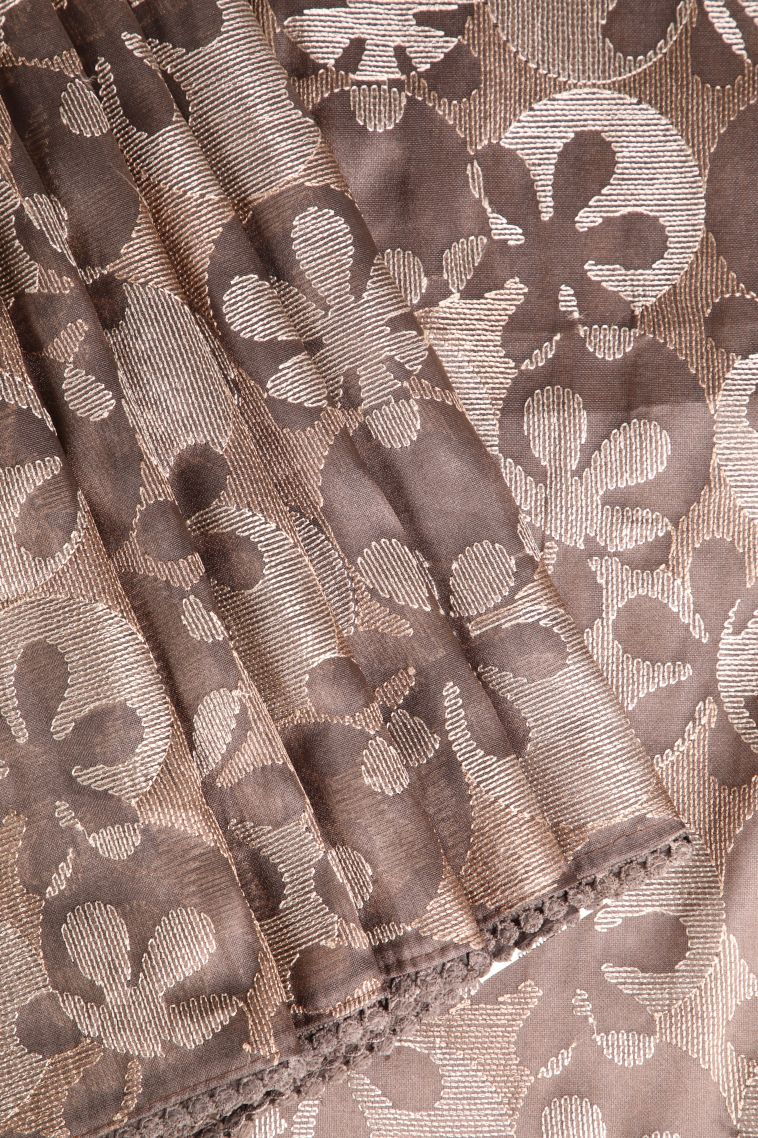 Caramel Brown Jute Sarees with Without Zari Zari Floral Patterns view 1