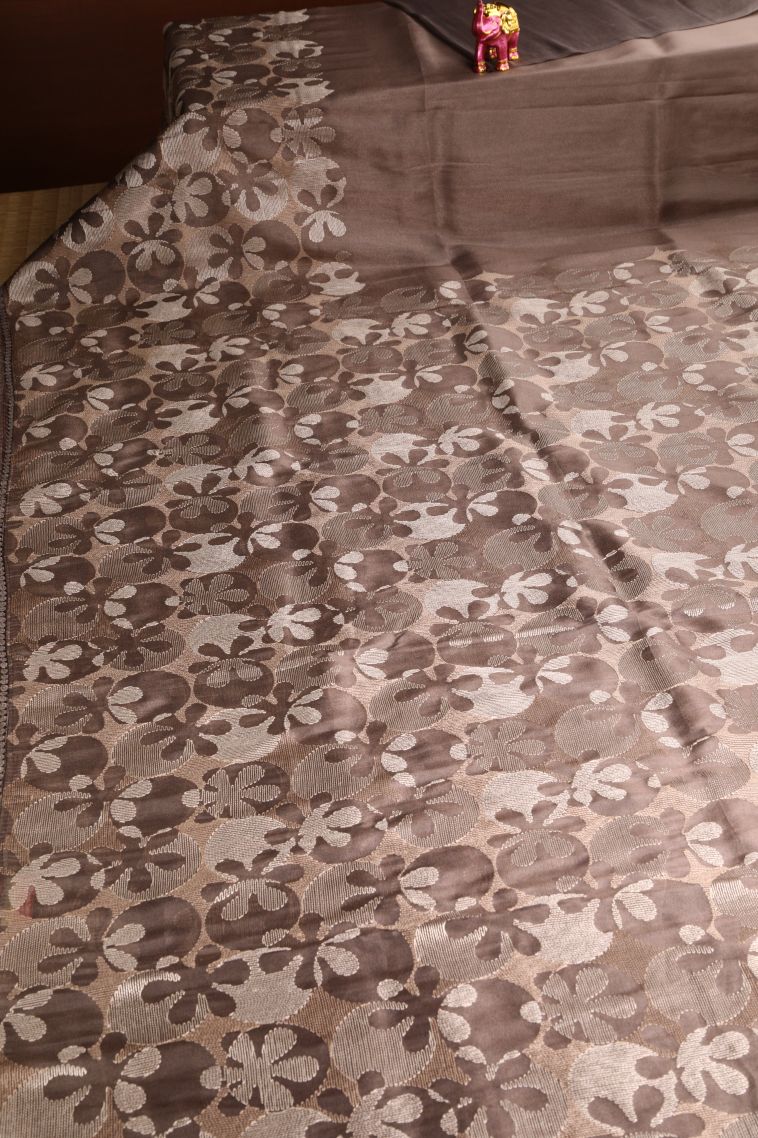 Caramel Brown Jute Sarees with Without Zari Zari Floral Patterns view 2