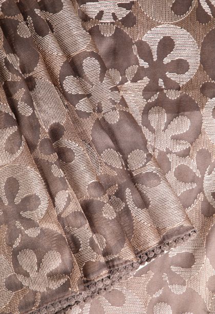 Caramel Brown Jute Sarees with Without Zari Zari Floral Patterns