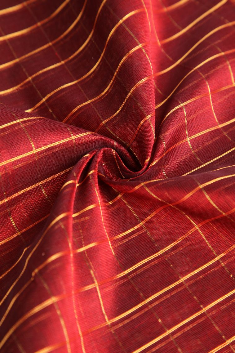 Dawn Red Silk Cotton with Gold Zari Checks view 4