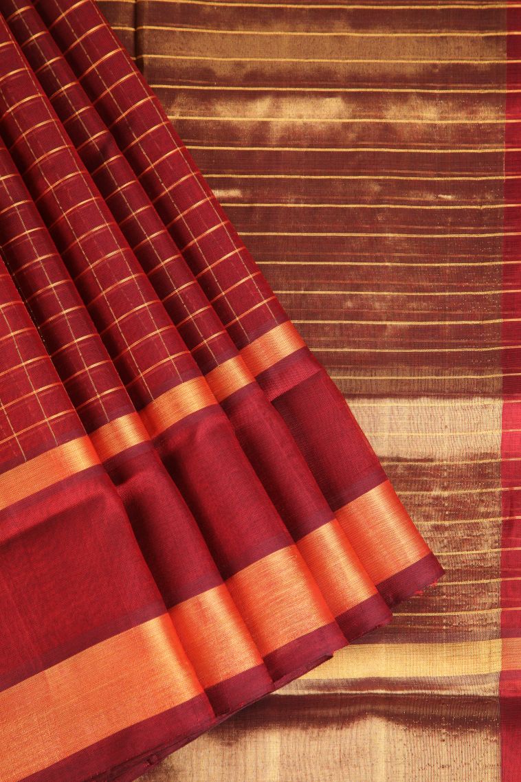 Dawn Red Silk Cotton with Gold Zari Checks