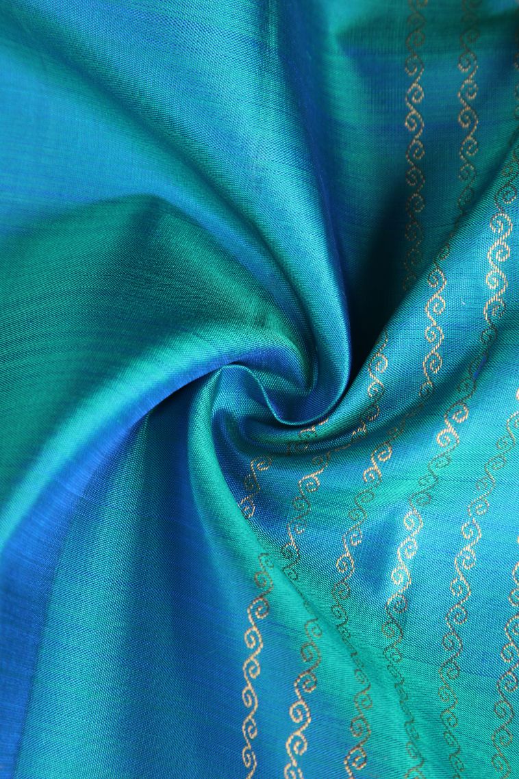 Cerulean Blue Kanchipuram Silk Sarees with Gold Zari Birds Mottif view 4