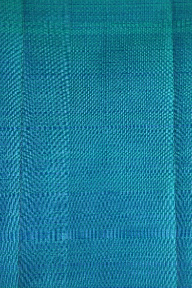 Cerulean Blue Kanchipuram Silk Sarees with Gold Zari Birds Mottif view 3
