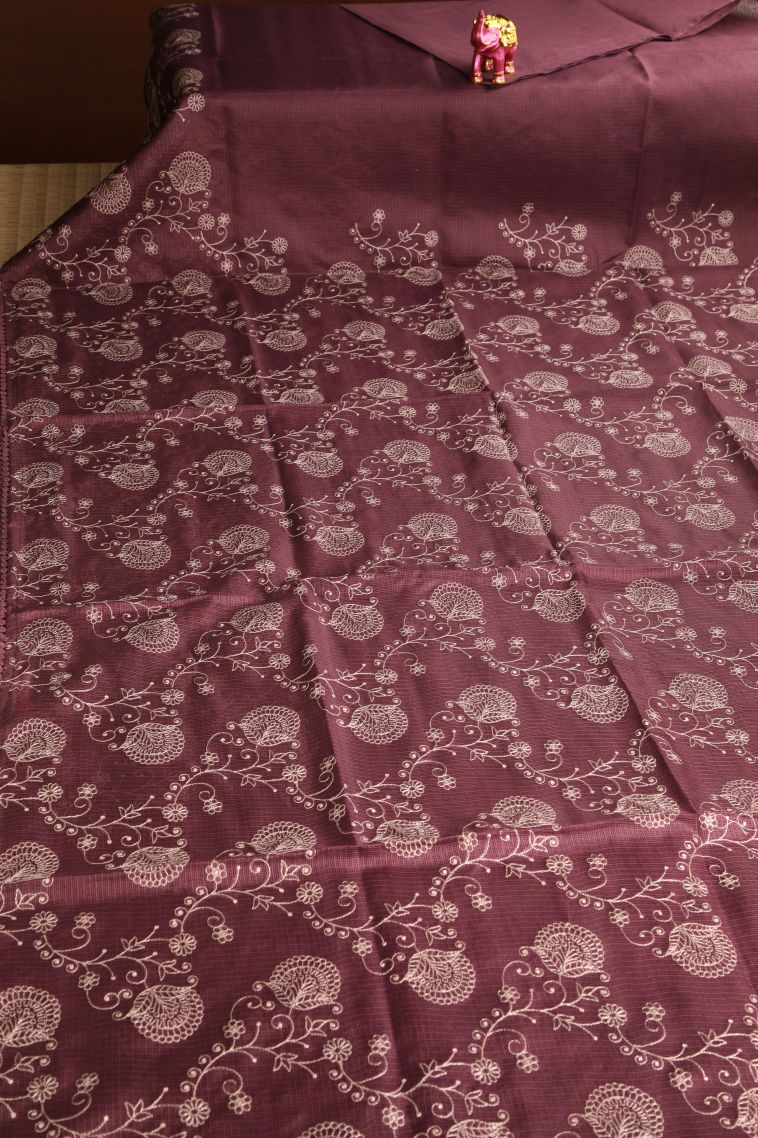 Rosewood Pink Manipuri Cotton Sarees with Without Zari Zari Floral Patterns view 2