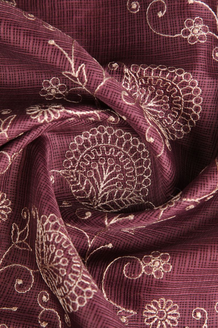 Rosewood Pink Manipuri Cotton Sarees with Without Zari Zari Floral Patterns view 4