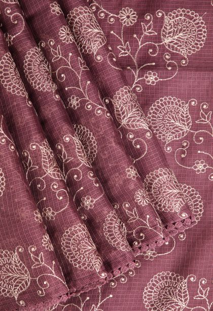Rosewood Pink Manipuri Cotton Sarees with Without Zari Zari Floral Patterns