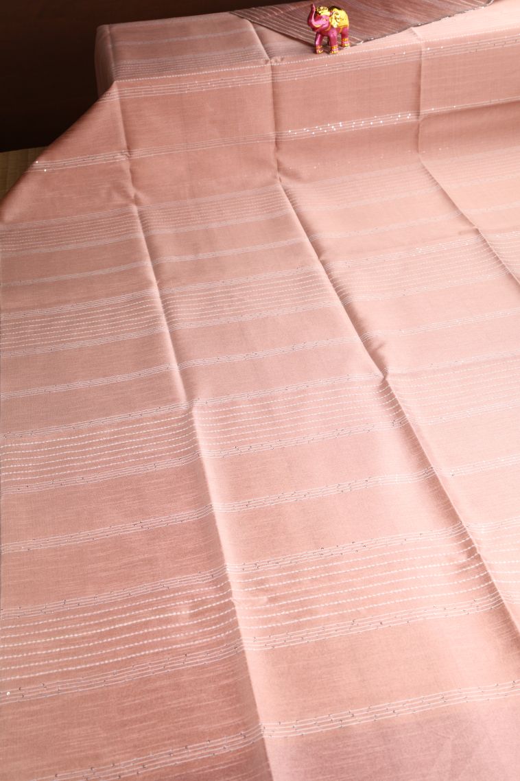 Salmon Pink Jute Sarees with Thread Zari Thred Weaving view 2
