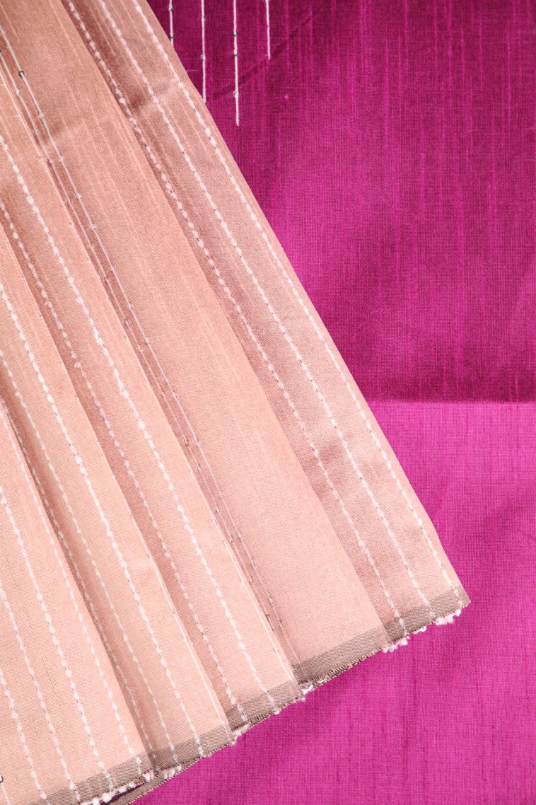 Salmon Pink Jute Sarees with Thread Zari Thred Weaving view 1