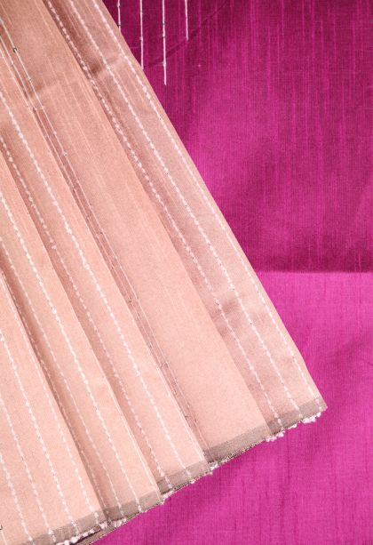Salmon Pink Jute Sarees with Thread Zari Thred Weaving