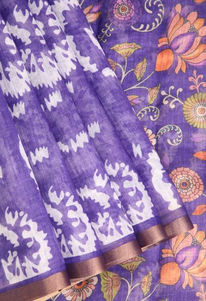 Viola Purple Linen Saree with Without Zari Zari Pathik Motifs