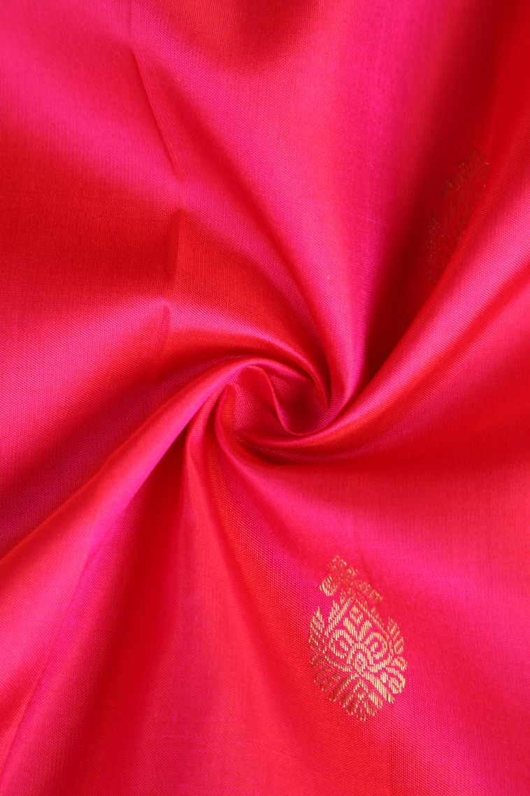 Strawberry Pink Kanchipuram Silk Sarees with Gold Zari Checks view 4