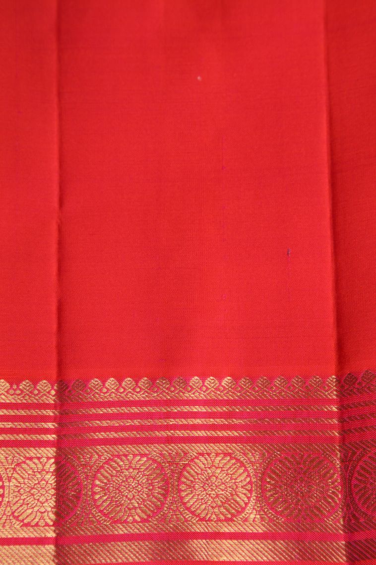 Strawberry Pink Kanchipuram Silk Sarees with Gold Zari Checks view 3