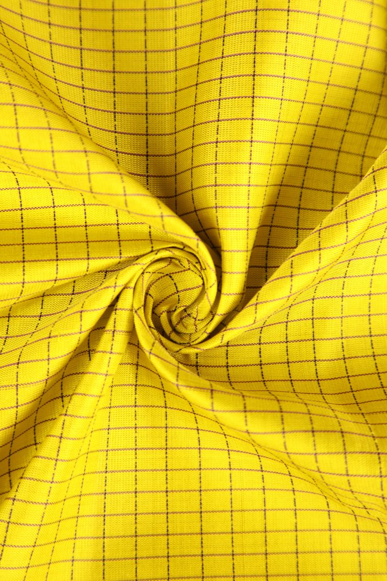 Lemon Yellow Soft Silk Saree with Thread Zari Checked  Threap view 4