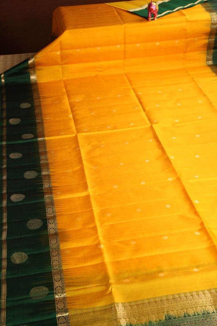 Mango Yello Soft Silk Saree with Gold Zari Buttis (small Dots Or Motifs) view 2